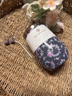 Shabby Chic 16oz Wine/Drink Tumbler W/Straw And Silicone Topper and Charm Wreath